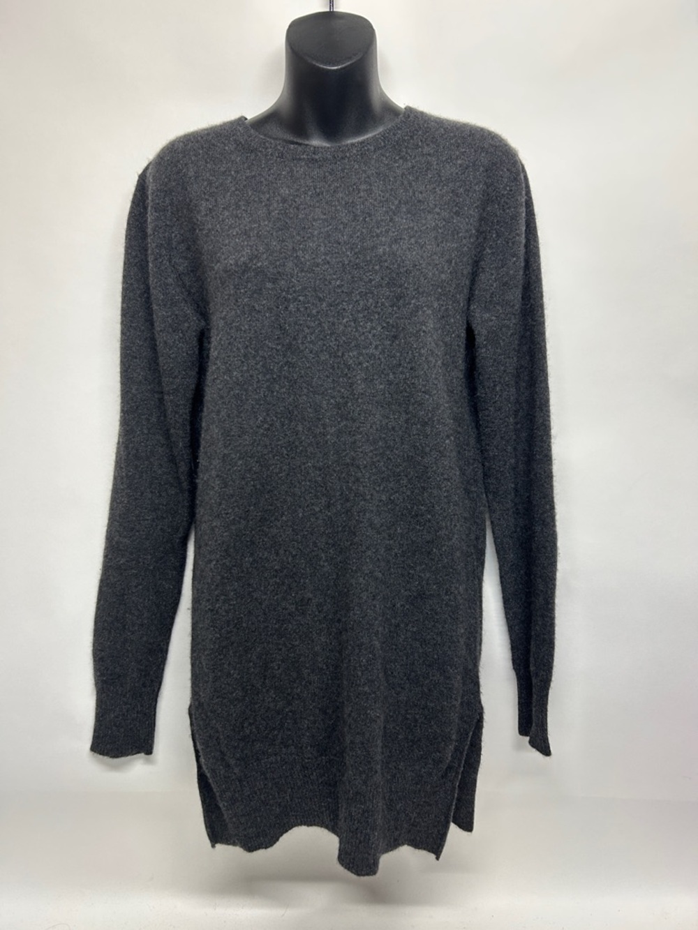 Hayden Charcoal Crewneck Sweater size medium 100% cashmere zipper back long